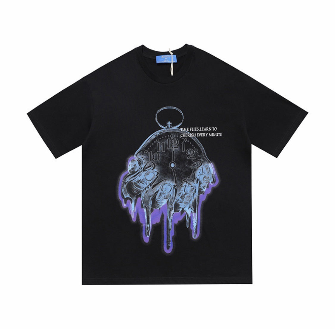 Men Streetwear Clock Time Flies Graphic T Shirt